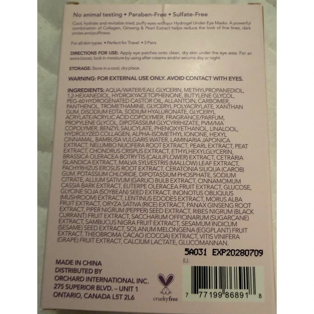 Levitate Beauty Cool Hydrate Hydrogel Under Eye Masks 3 Pairs Collagen Ginseng
